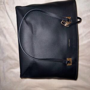Black Pebbled Leather Tote Bag with Gold Hardware
